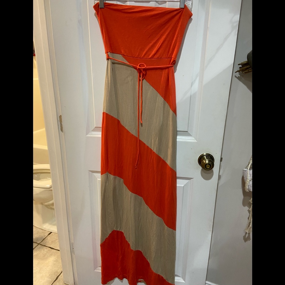 Pink Crayon long strapless dress
